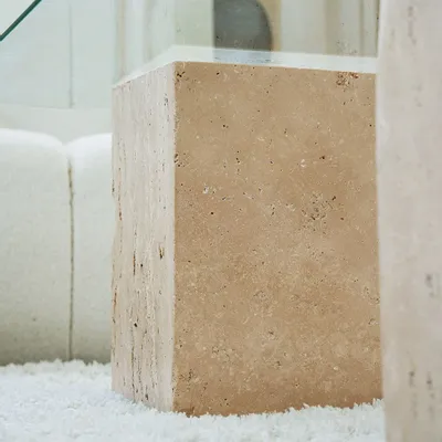 Coffee tables - TRAVERTINE BLOCK SIDE TABLE - KIWANO CONCEPT