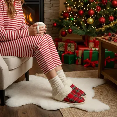 Homewear - Magie de Noël à vos pieds : les chaussons cocooning à carreaux tartan - ATELIER COSTÀ
