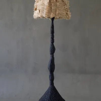 Floor lamps - Stozhar – Sculptural Floor Lamp with Raffia Shade & Biocomposite Base - PLETOSTUDIO