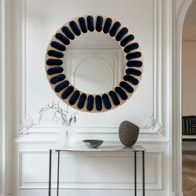 Mirrors - SUNNY Velvet Mirror – Sculptural Frame with Handmade Velvet Cord - PLETOSTUDIO