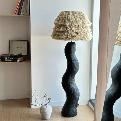 Floor lamps - Shadow Wool Sculptural Floor Lamp – Japandi & Wabi-Sabi Design - PLETOSTUDIO