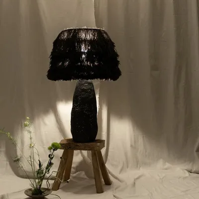 Table lamps - Wool Smola Table Lamp – Japandi & Wabi-Sabi Eco Lighting - PLETOSTUDIO