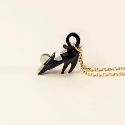Jewelry - Cat charm for necklace in black horn and mother-of-pearl - L INDOCHINEUR X RIVÊT