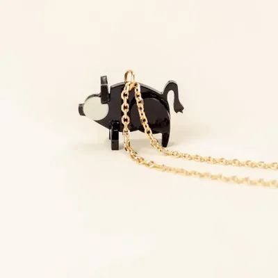 Jewelry - Pig charm for necklace in black horn and mother-of-pearl - L INDOCHINEUR X RIVÊT