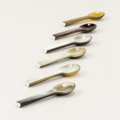 Kitchen utensils - Set of 6 Baguette salt spoons in black and white horn - L INDOCHINEUR X RIVÊT