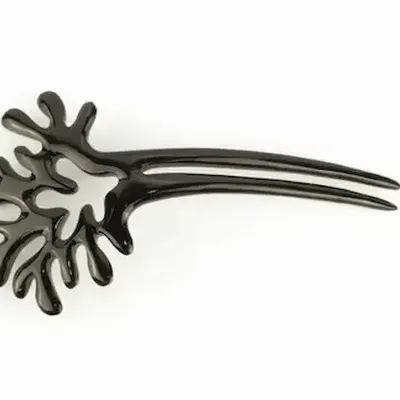 Barrettes - Double Pique à cheveux grand corail en corne noire unie - L INDOCHINEUR X RIVÊT