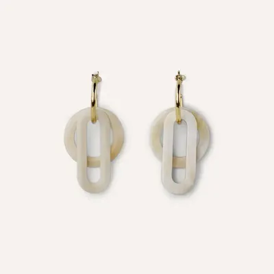 Bijoux - Créoles double anneaux suspendus en corne blonde - L INDOCHINEUR X RIVÊT