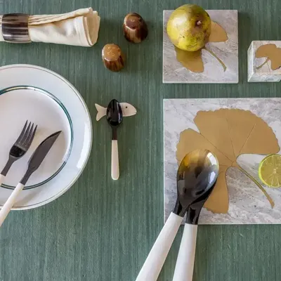 Couverts & ustensiles de cuisine - Petits couverts en corne noire et manche os - L INDOCHINEUR X RIVÊT