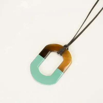 Jewelry - Long necklace in marble horn ring and anise green lacquer - L INDOCHINEUR X RIVÊT