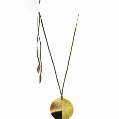 Bijoux - Pendentif disque laqué gris-bleu - L INDOCHINEUR X RIVÊT