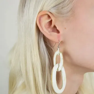 Bijoux - Boucles d'oreilles 2 anneaux ovales en corne blonde - L INDOCHINEUR X RIVÊT