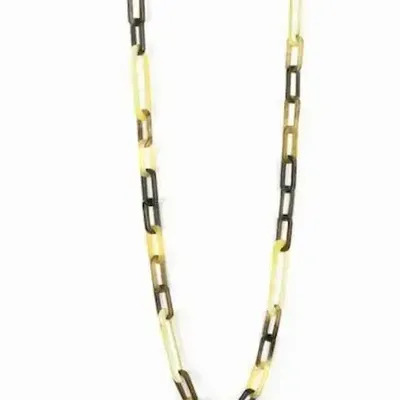 Bijoux - Sautoir anneaux ovales plats 2 tailles en corne blonde - L INDOCHINEUR X RIVÊT