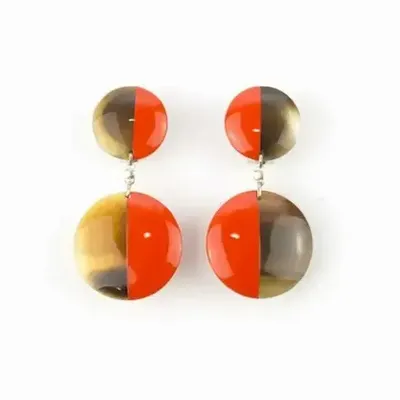 Bijoux - Boucles d'oreilles clips double disques pleins laqués gris-bleu - L INDOCHINEUR X RIVÊT