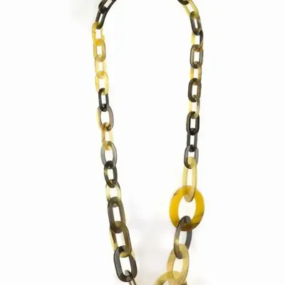 Jewelry - 3-size flat oval rings long necklace in marbled black horn - L INDOCHINEUR X RIVÊT
