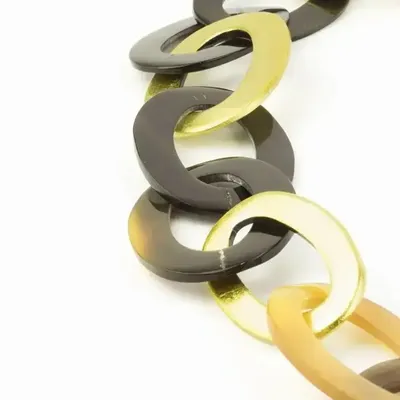 Bijoux - Sautoir anneaux plats ovales de 3 tailles laqué café crème - L INDOCHINEUR X RIVÊT