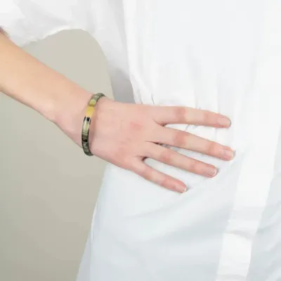 Bracelets - Bracelet fin en corne noire marbrée taille M - L INDOCHINEUR X RIVÊT