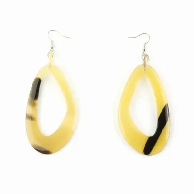 Bijoux - Boucles d'oreilles desaxées en corne noire unie - L INDOCHINEUR X RIVÊT