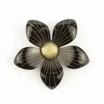 Broches - Broche fleur bicolore en corne noire unie - L INDOCHINEUR X RIVÊT
