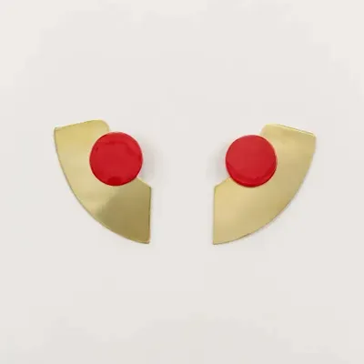 Jewelry - 2-part half round brass earrings with a red lacquer pendant - L INDOCHINEUR X RIVÊT