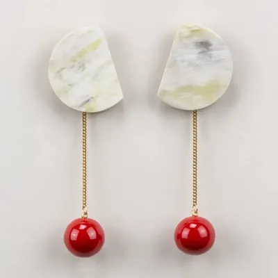 Bijoux - Boucles d'oreilles 2 parties pastille ronde corne et goutte laiton - L INDOCHINEUR X RIVÊT