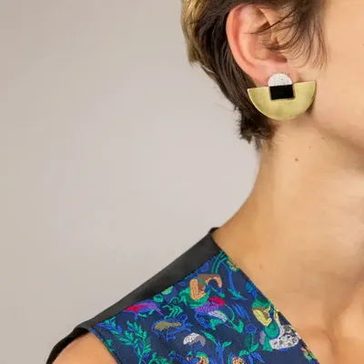 Bijoux - Boucles d'oreilles Croissant Laiton pierre - L INDOCHINEUR X RIVÊT