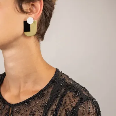 Bijoux - Boucles d'oreilles Ecu Laiton pierre - L INDOCHINEUR X RIVÊT