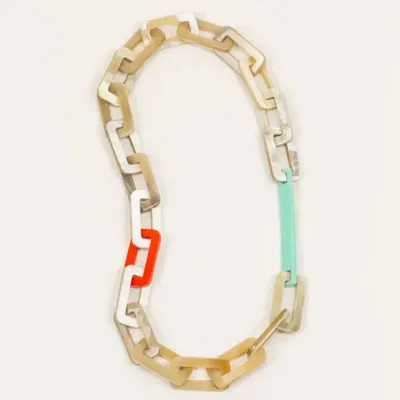 Jewelry - Tige rectangular rings long necklace in horn, brick and ivory lacquer - L INDOCHINEUR X RIVÊT