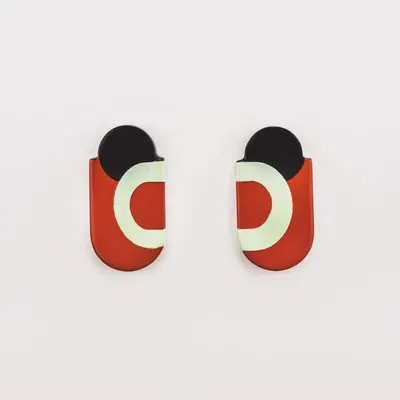 Bijoux - Boucles d'oreilles Dédale en corne noire et laque orange et verte - L INDOCHINEUR X RIVÊT