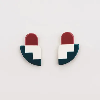 Bijoux - Boucles d'oreilles Minoan en corne et laque tricolore - L INDOCHINEUR X RIVÊT