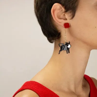 Jewelry - Buffalo ear charm in black horn and mother-of-pearl - L INDOCHINEUR X RIVÊT