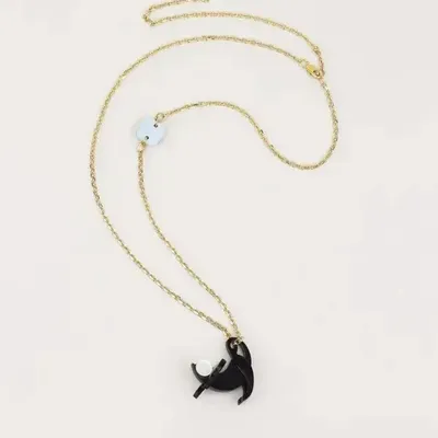 Bijoux - Pendentif Souris en corne noire et nacre blanche - L INDOCHINEUR X RIVÊT
