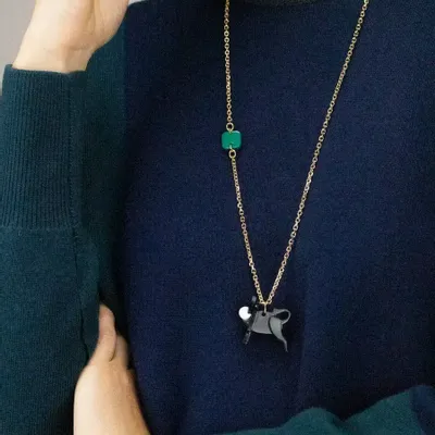 Bijoux - Pendentif Buffle en corne noire et nacre blanche - L INDOCHINEUR X RIVÊT