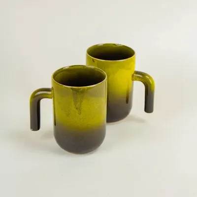 Tea and coffee accessories - Set of 2 green Hoa Bien mugs in ceramic, 300ml - L INDOCHINEUR X RIVÊT