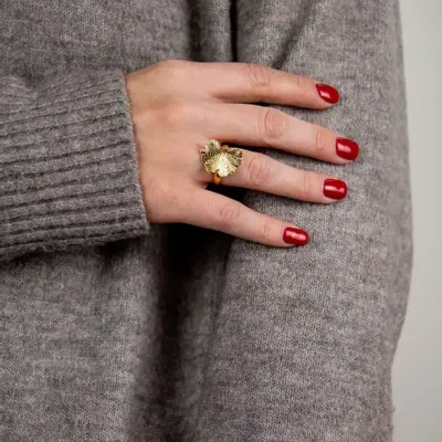 Bijoux - Bague ginkgo en laiton plaqué or - L INDOCHINEUR X RIVÊT