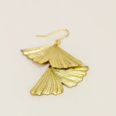 Bijoux - Boucles d'oreilles Gingko en laiton (à croche) - L INDOCHINEUR X RIVÊT
