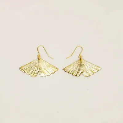 Bijoux - Boucles d'oreilles Gingko en laiton plaqué argent (à croche) - L INDOCHINEUR X RIVÊT