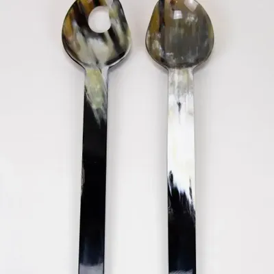 Kitchen utensils - African black horn with yellow laquer salad servers - L INDOCHINEUR X RIVÊT