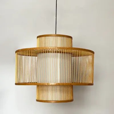 Bougeoirs et photophores  - Grande suspension grillagée bambou et soie - L INDOCHINEUR X RIVÊT