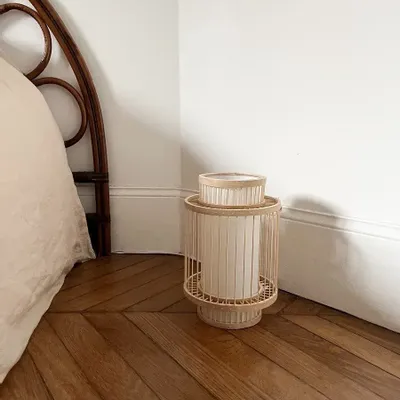 Candlesticks and candle holders - Bamboo and silk table lamp - L INDOCHINEUR X RIVÊT