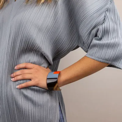 Bracelets - Manchette laquée bicolore jaune bleu taille M - L INDOCHINEUR X RIVÊT