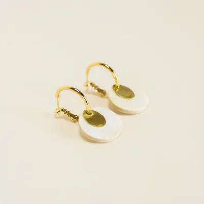 Bijoux - Boucles d'oreilles créoles 2 parties laiton et corne blonde africaine - L INDOCHINEUR X RIVÊT