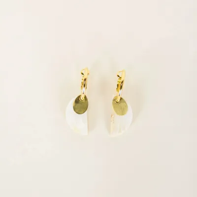 Bijoux - Boucles d'oreilles créoles 2 parties laiton et corne blonde africaine - L INDOCHINEUR X RIVÊT