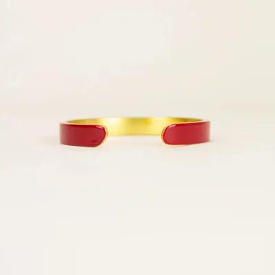 Bracelets - Thin open cuff in brass and red lacquer - L INDOCHINEUR X RIVÊT