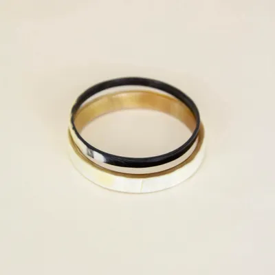 Bracelets - Set of 2 thin bangles in black and white horn, size L - L INDOCHINEUR X RIVÊT