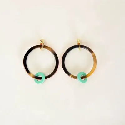 Bijoux - Boucles d'oreilles grand anneau et petit anneau laqués beige et vert kaki - L INDOCHINEUR X RIVÊT