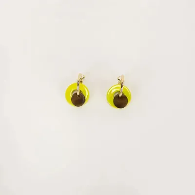Bijoux - Boucles d'oreilles anneau laqué kaki et pastille sabot - L INDOCHINEUR X RIVÊT