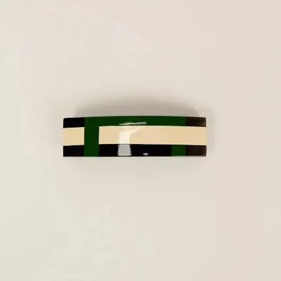 Barrettes - Barrette rectangulaire sabot de buffle et laque beige et vert kaki - L INDOCHINEUR X RIVÊT