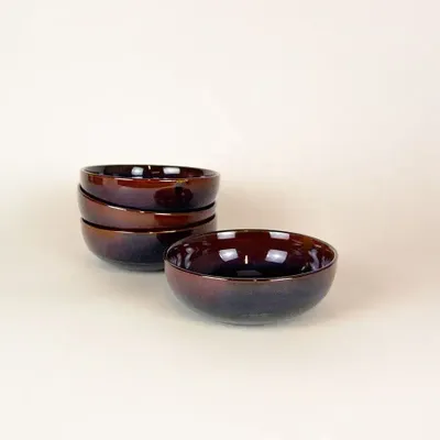 Bowls - Set of 4 Hoa Bien red ceramic shallow bowls, 500ml - L INDOCHINEUR X RIVÊT