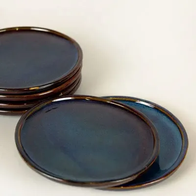 Everyday plates - Set of 6 medium Hoa Bien blue ceramic plates - L INDOCHINEUR X RIVÊT