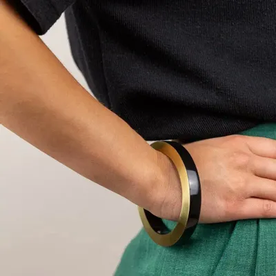 Bracelets - Bracelet laque noire et or taille M - L INDOCHINEUR X RIVÊT